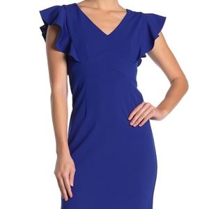 Eliza J Flutter Sleeve sheath dress in Cobalt blue